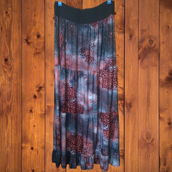 Magic Women's 1X Elastic Waist Pull On Maxi Skirt Boho Hippie Ruffle Buckle Y2K - Picture 5 of 5